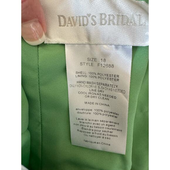 David’s Bridal Green Chiffon Halter Draped cascade Dress Style F12688 size 18 - Picture 12 of 16